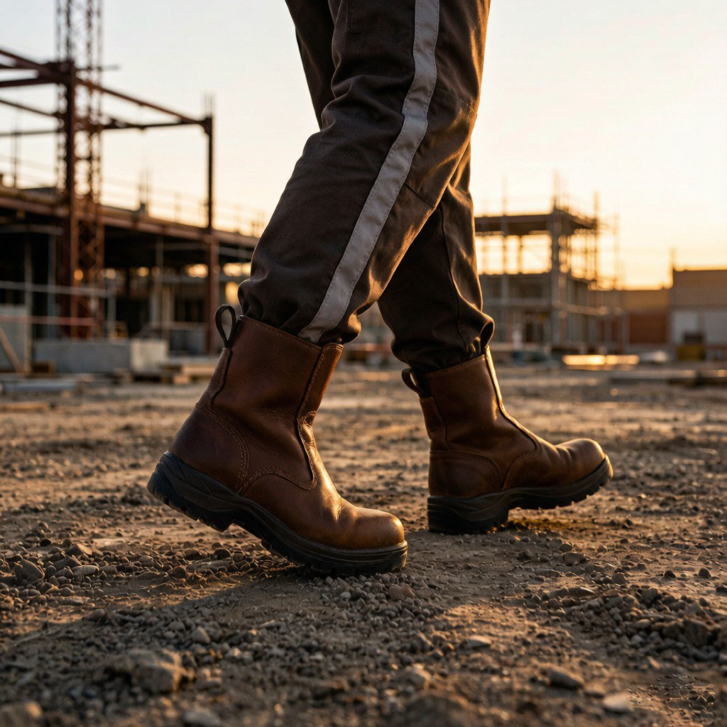 Trabajador con botas impermeables en obra